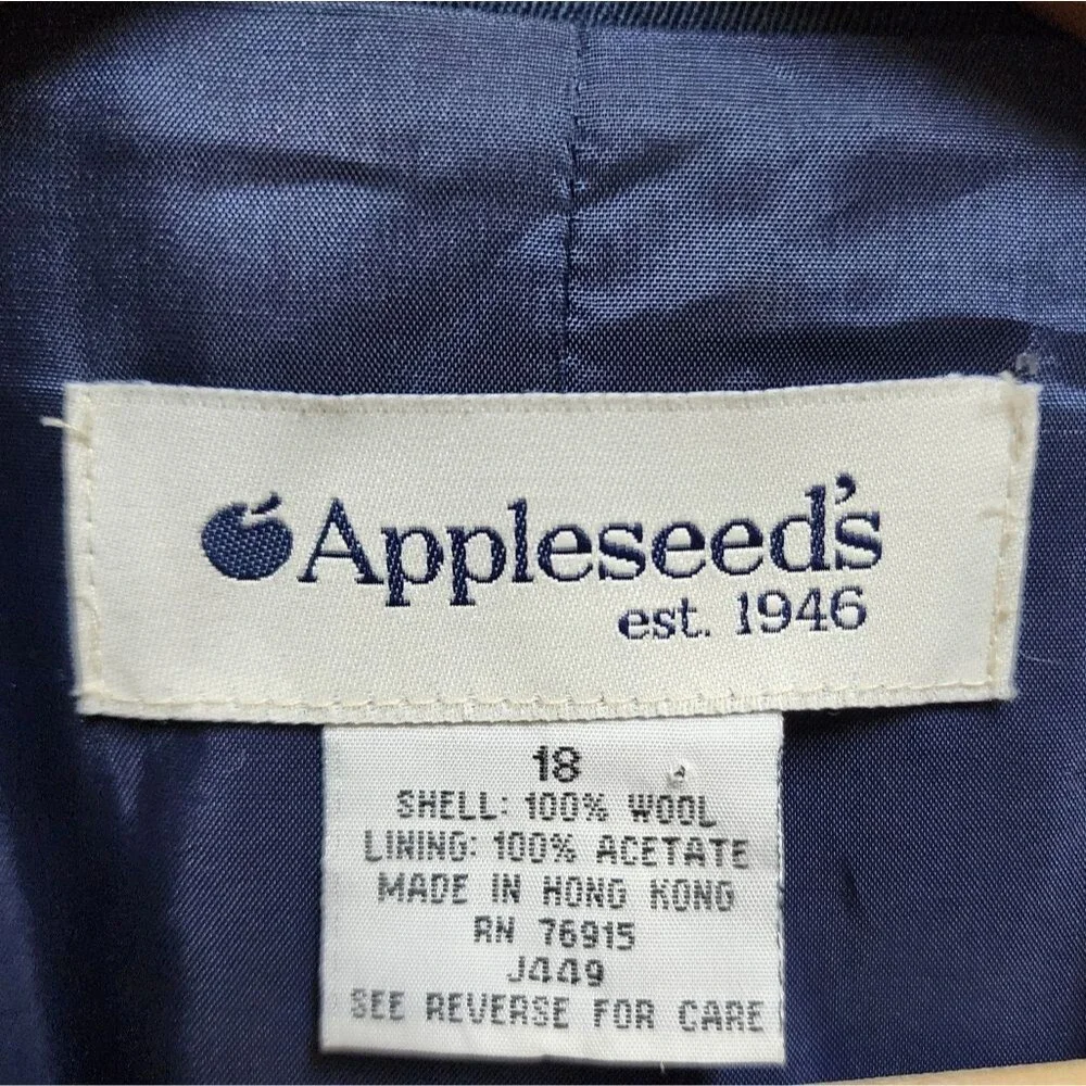 Appleseeds Navy 100% Wool Blazer Women Sz 18 Button Sheen Preppy Classic Vintage